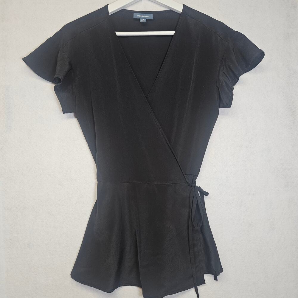 Modcloth Black Flutter Sleeve Wrap Top